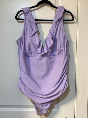 Ruffled Plunge One-Piece Swimsuit in Lavender
